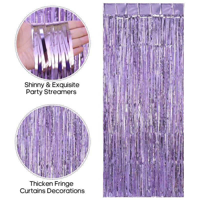 TOTAFAM 2 Pack Fringe Curtains Backdrops, Foil Fringe Curtains, Door Streamers for Birthday Wedding Bridal Shower Holiday Graduation Party Decorations, Photo Booth Backdrops Light Purple - Image 2